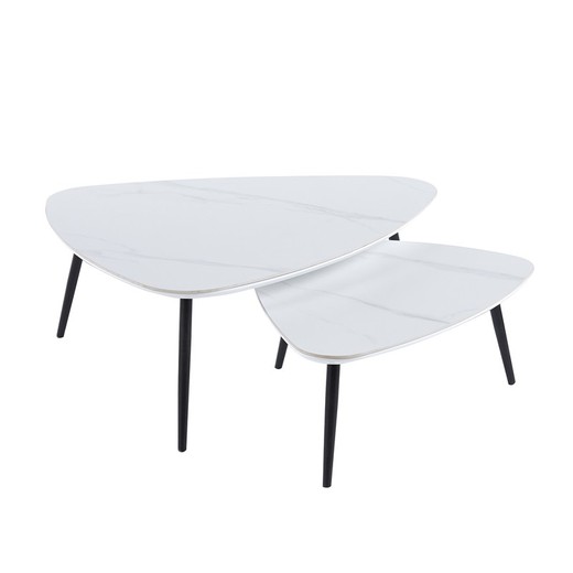 Lot de 2 tables basses en céramique et métal noir et blanc 150 x 80 x