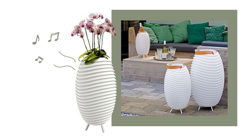 Lámpara, macetero y altavoz Kooduu