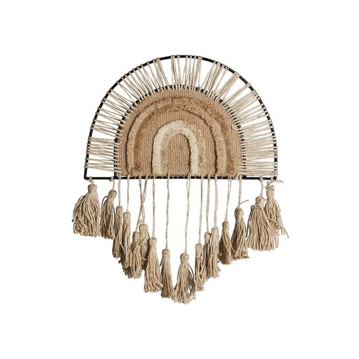 Wall Ornament with WHIL Tassels in natural Jute and beige Iron, 45x2x60 cm.
