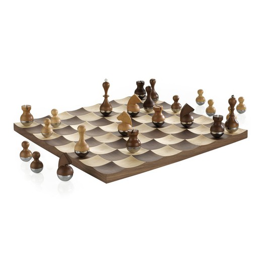 Jeu d'échecs en noyer naturel, 38 x 38 x 11 cm | Osciller