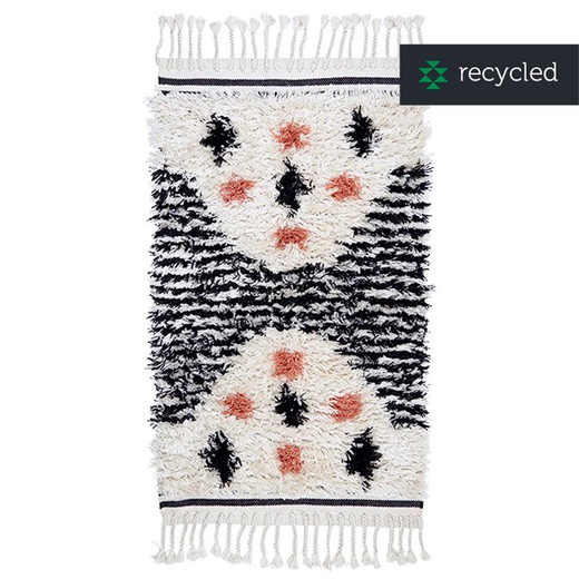 100% recycled PET shaggy black, natural and terracotta rug, 70 x 140 cm