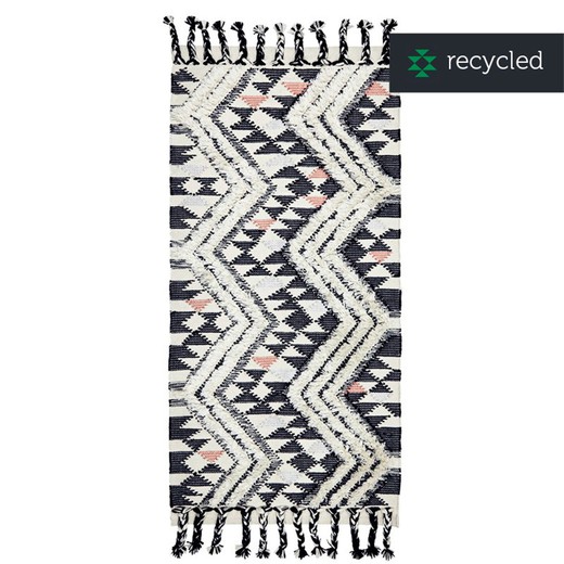 Teppich aus 100% recyceltem PET-Schwarz und Naturwolle, 70 x 140 cm