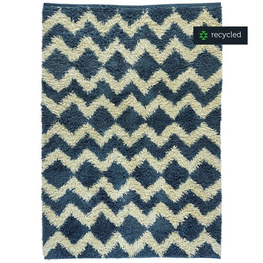 100% genbrugt PET tæppe, blå / natur mønster, 140 x 200 cm