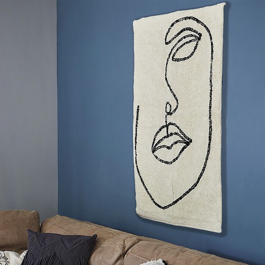 Dibujo de cara abstracta de alfombra pequeña, alfombra boho mate, beige y  negra, alfombra de dormitorio y sala de estar de algodón, alfombra de borla  beige, regalo de bienvenida -  España