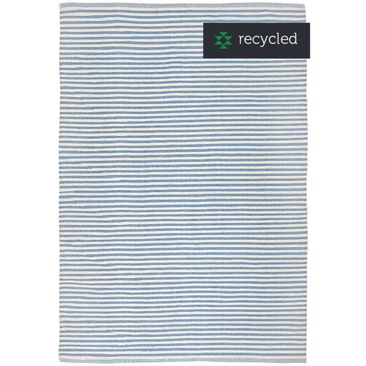 Hellblauer und natürlicher Teppich aus recycelter Baumwolle, 60 x 90 cm
