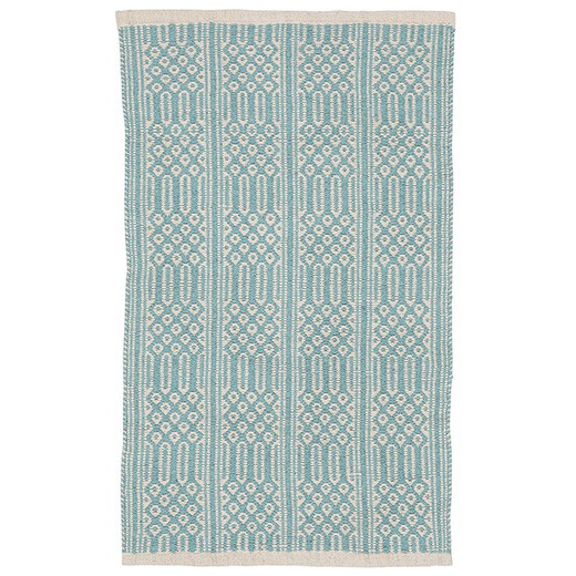 Sea blue and natural recycled cotton rug, 60x90 cm