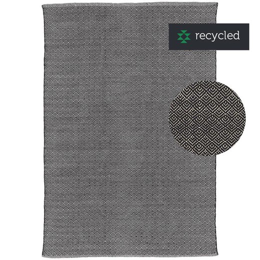 Schwarzer und natürlicher Teppich aus recycelter Baumwolle, 60 x 90 cm