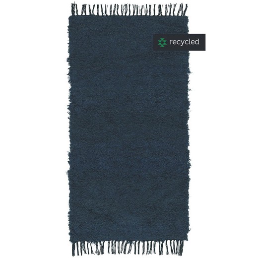 Recycled linen rug navy blue, 70x140 cm