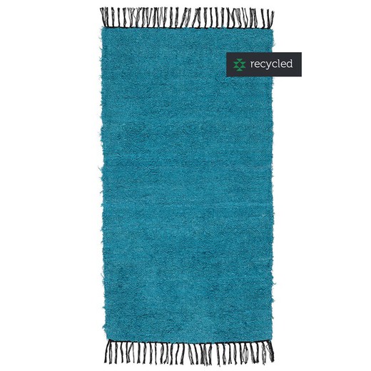 Turquoise recycled linen rug, 70x140 cm