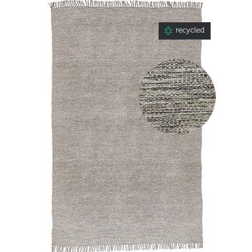 Handgesponnener Teppich aus 100% recyceltem PET-Beige und Grau, 60 x 90 cm