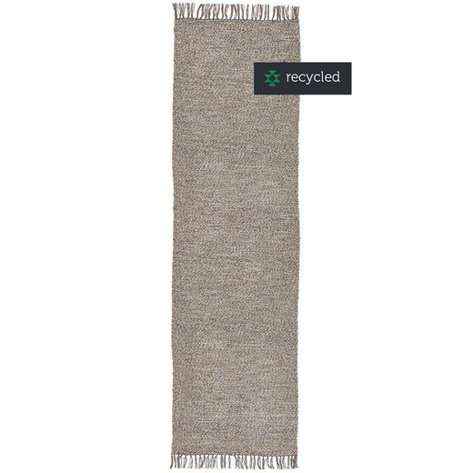 Handgesponnener Teppich, 100% recyceltes PET, beige und grau, 70 x 250 cm
