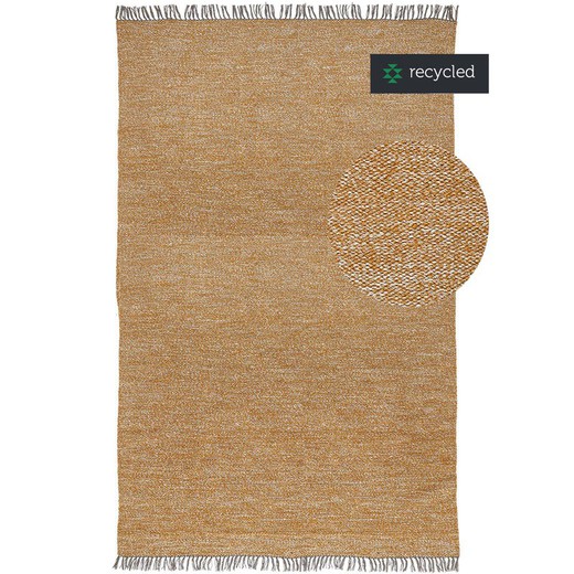 Hand-spun rug 100% recycled PET mustard and natural, 60 x 90 cm