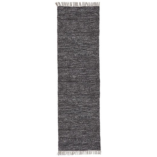 Hand-spun rug, 100% recycled PET, black and natural, 70 x 250 cm