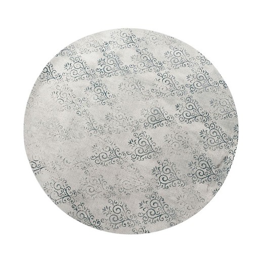 Round cotton and polyester rug in blue and white, 120 x 120 x 2 cm