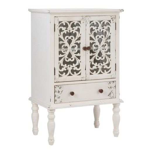 Tall sideboard in brushed white fir wood, 71 x 40 x 111 cm | shabby chic