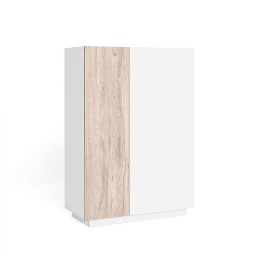 Hoog dressoir van wit en naturel hout, 90,1 x 41,6 x 125,6 cm | Udine