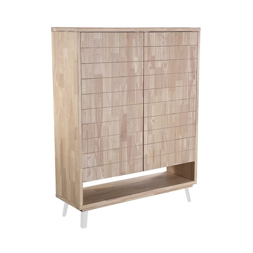 Hoog houten dressoir in Scandinavisch eiken en wit, 120 x 40 x 156 cm | Berg