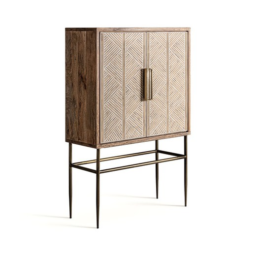 High sideboard made of wood and bone in natural, 100 x 40 x 140 cm | Laugna