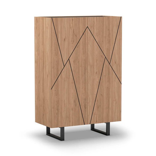Hohes Sideboard aus Holz und Metall in Natur und Schwarz, 90 x 41,8 x 137 cm | Milena