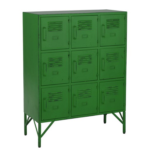 Sideboard with 9 Green Metal Doors, 86x42x113 cm