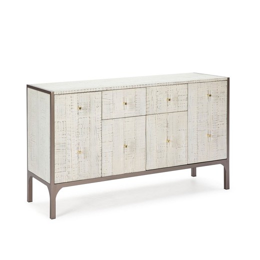 Fir and white/brown metal sideboard, 140 x 45 x 85 cm