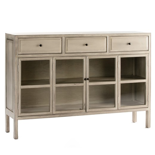 Glass sideboard and veiled gray wood, 160x40x110 cm