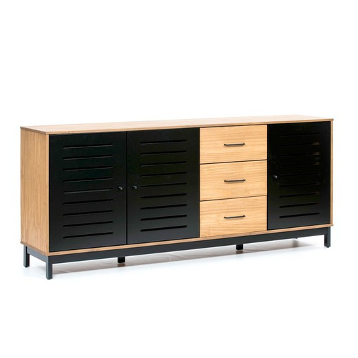 Pine sideboard in natural and black colour, 186,5 x 40 x 80 cm | Alessia