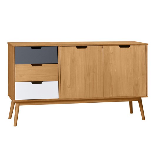 Sideboard in pine wood, white and gray, 140 x 40 x 80 cm | Cusco