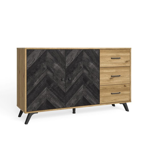 Wooden sideboard in natural and black, 136.3 x 40 x 81 cm | Delta