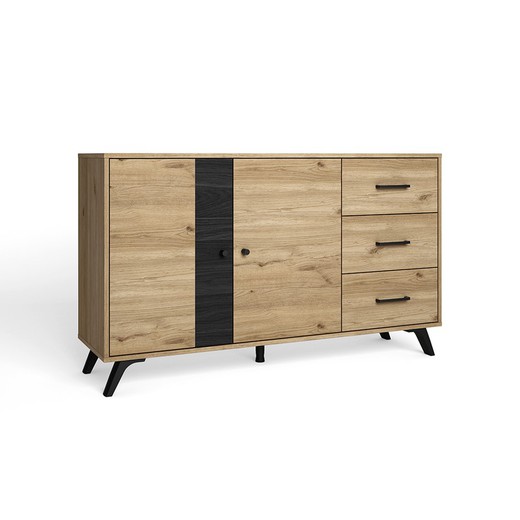 Wooden sideboard in natural and black, 136.3 x 40 x 81 cm | nature