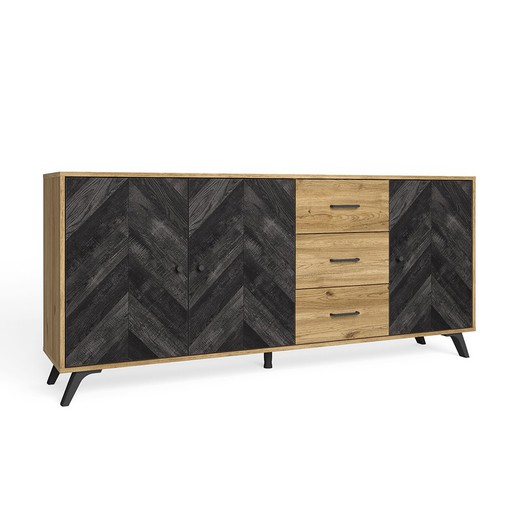 Wooden sideboard in natural and black, 180.5 x 40 x 81 cm | Delta