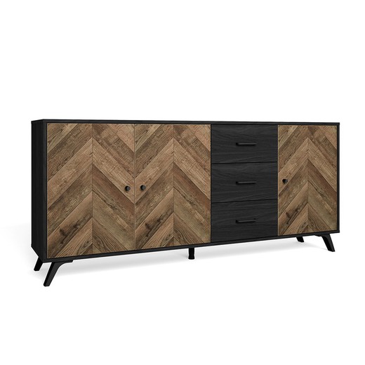 Buffet en bois noir et naturel, 180,5 x 40 x 81 cm | Chevrons