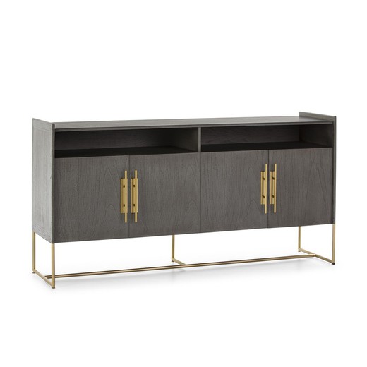 Wood and Gray/Gold Metal Sideboard, 180x46x94cm
