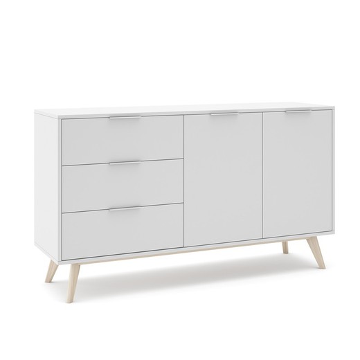 White and natural pine sideboard, 140 x 40 x 81 cm | Campus