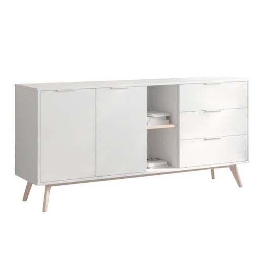 White and natural pine sideboard, 165 x 40 x 80 cm | Campus