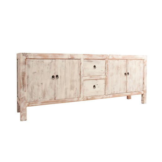 Recyceltes Pinien-Sideboard Lavik Weiß/Holz, 220x45x90cm