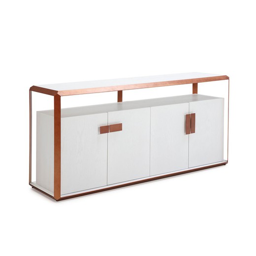 Oak and white/copper iron sideboard, 180 x 48 x 85 cm