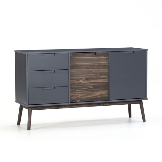 Pine sideboard in anthracite and natural colour, 140 x 40 x 80 cm | Nussa