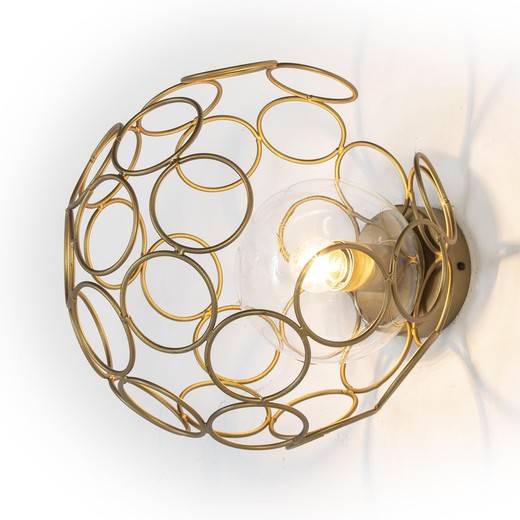 Wandlamp van glas en goudkleurig metaal, 30x33x30 cm