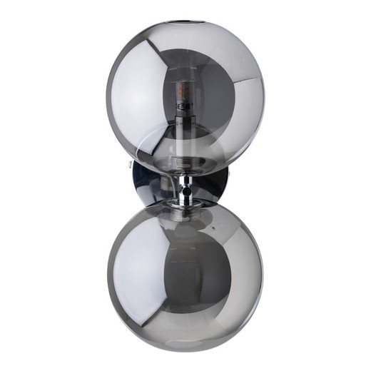 Wandlamp van glas en metaal in rookgrijs en zilver, 21 x 18,5 x 30 cm