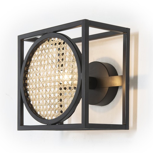 Aplique de metal y ratán en negro y natural, 24 x 17 x 24 cm | Speaker