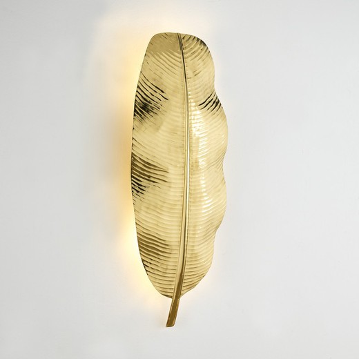 Aplique folha de bananeira de metal dourado, 34x15x91 cm