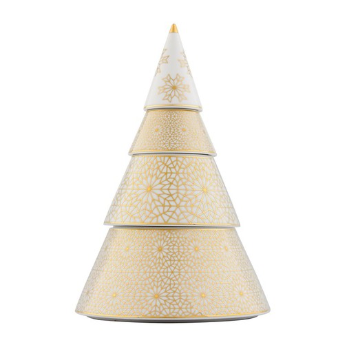 Weihnachtsbaum aus goldfarbenem und weißem Porzellan, Ø 18 x 27,3 cm | Weihnachtsbaum