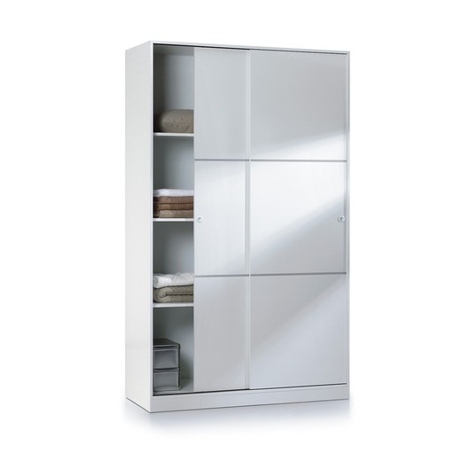 Wardrobe with 2 wide sliding doors in gloss white, 120 x 50 x 200 cm
