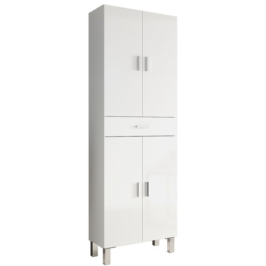 Bathroom cabinet in gloss white with 4 doors, 60 x 29 x 182 cm
