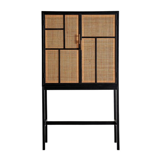Ντουλάπα Beilen από ξύλο πεύκου και ρατάν σε μαύρο/φυσικό, 80 x 38 x 144 cm