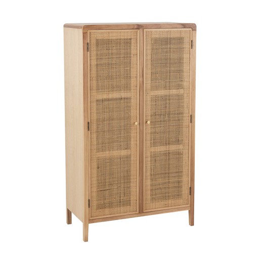 Wardrobe with 2 Wood and Natural Wicker Doors, 80x40x140 cm