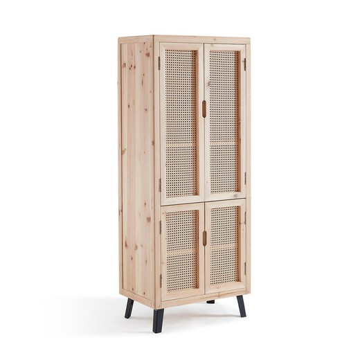 Cedar wood and rattan wardrobe in natural, 65.5 x 40.5 x 165 cm | field