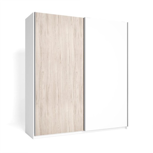 Kast van wit en natuurlijk hout, 182 x 56 x 200,5 cm | Sahara