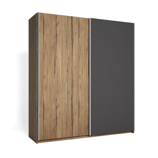 Drewniana szafka w kolorze szarym i naturalnym, 182 x 56 x 200,5 cm | słód